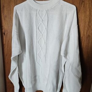 White Cable Knit Sweater Large